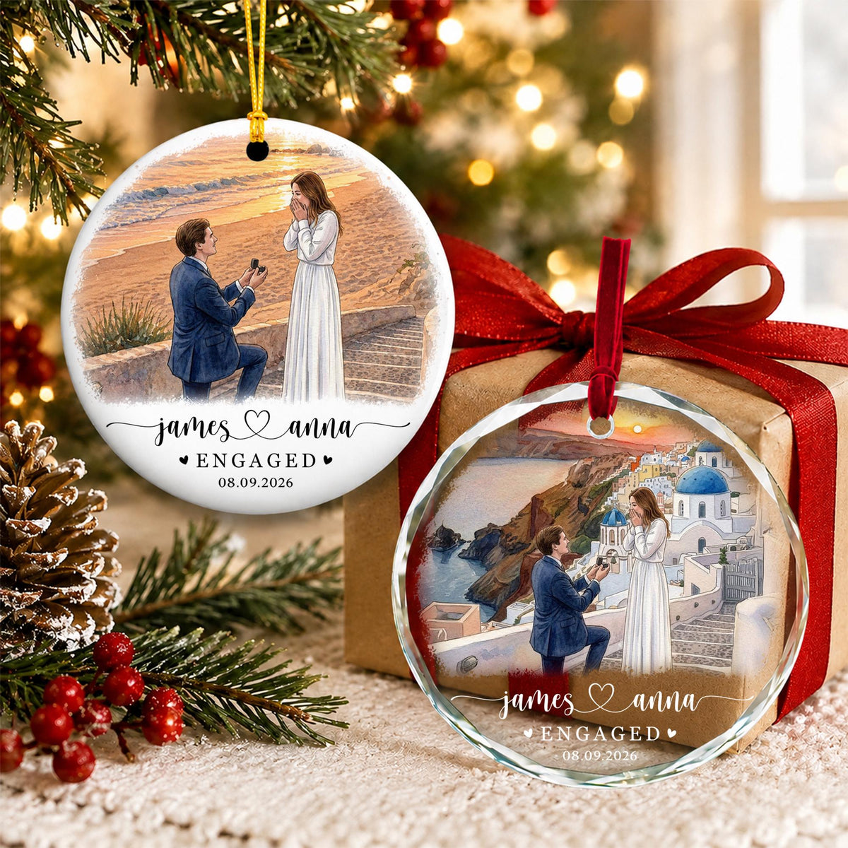 Personalized Engagement Christmas Ornament, 1st Christmas Engaged Ornament, Engagement 2026 Gift, Engaged 2026 Ornament With Photo - product image 8