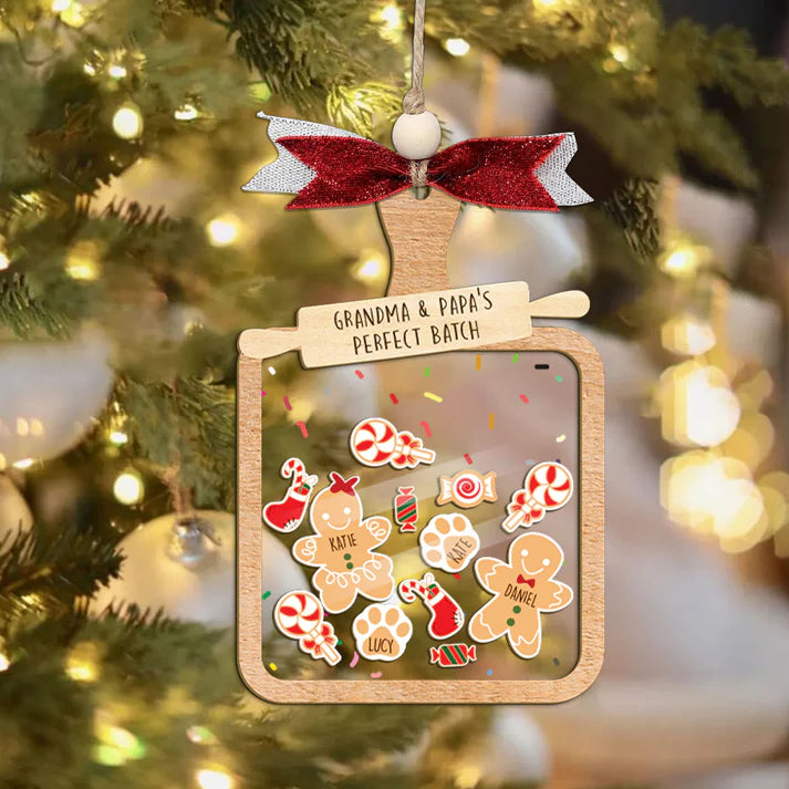 Personalized Gingerbread Grandparent Shaker Ornament 2024, Grandma & Grandpa's Perfect Batch, Gingerbread Ornaments with Names Shake Ornament
